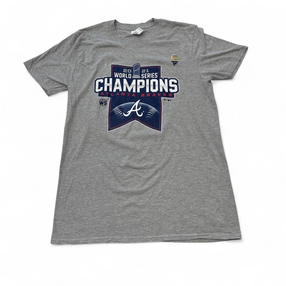 NWT Atlanta Braves Shirt Mens M Athletic Grey Fanatics MLB Baseball 2021 World S - Picture 1 of 6